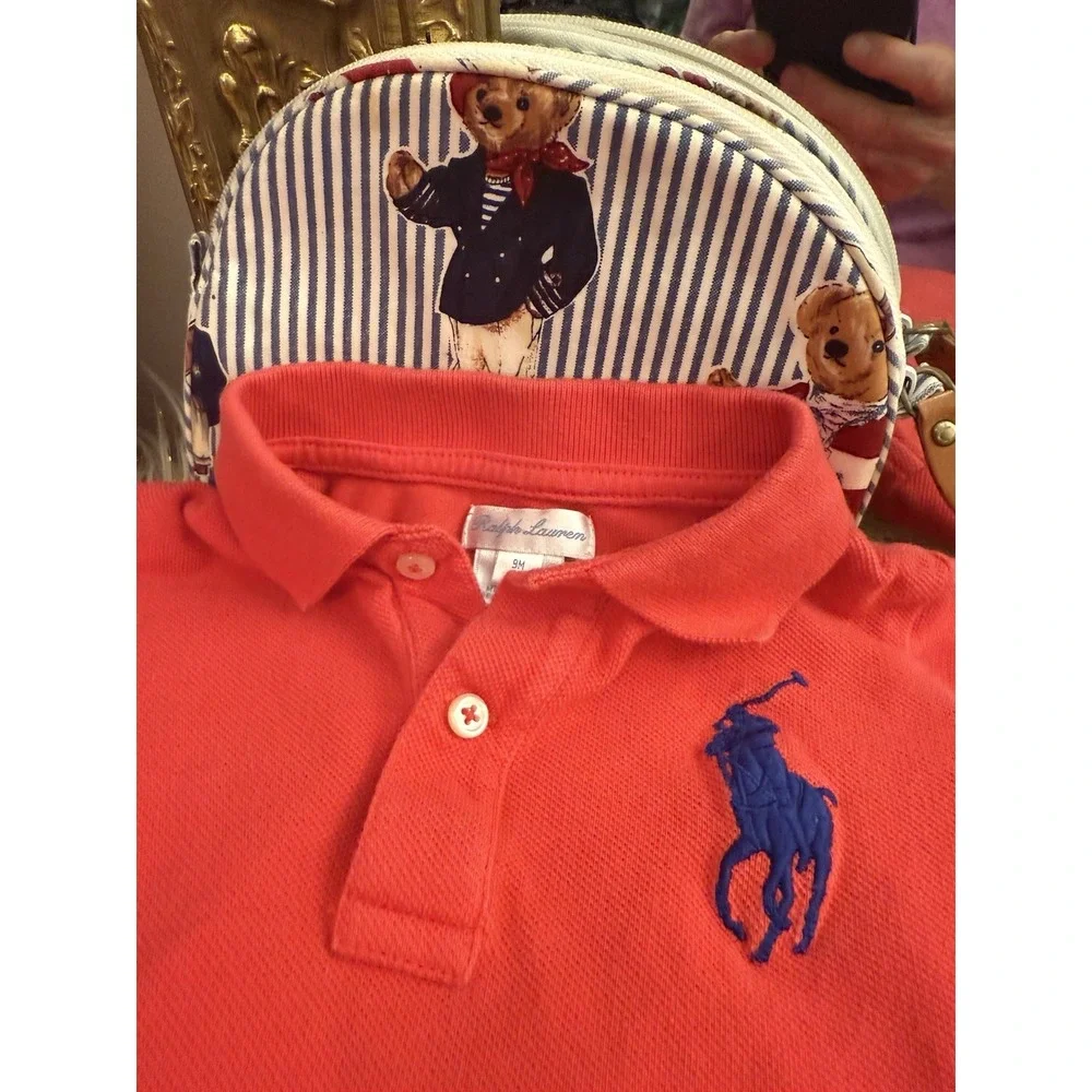 Ralph Lauren Baby Boys 9M Polo Shirt  Red/orange  Blue Big Pony Used